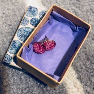 Pretty pink paisley button earrings - Never Worn!